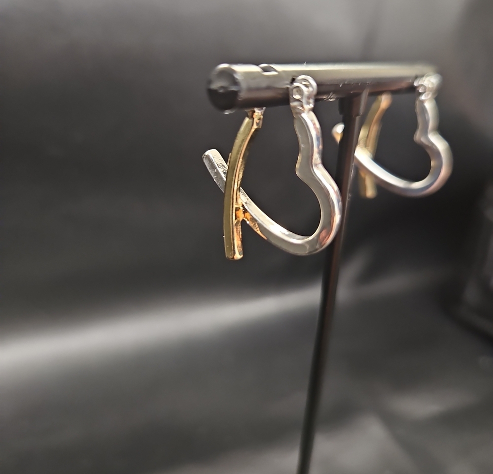 Two-Tone Heart Hoop Earrings - Gold & Silver